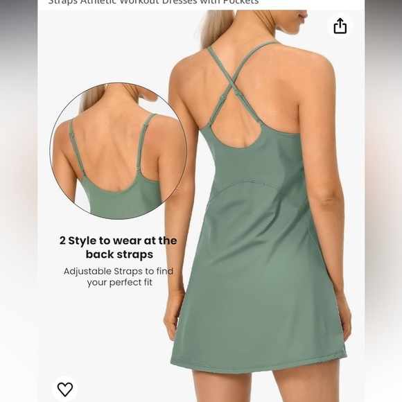 Tennis Dress Built in Shorts and Bra Adjustable Straps Athletic with Pockets - Picture 2 of 7